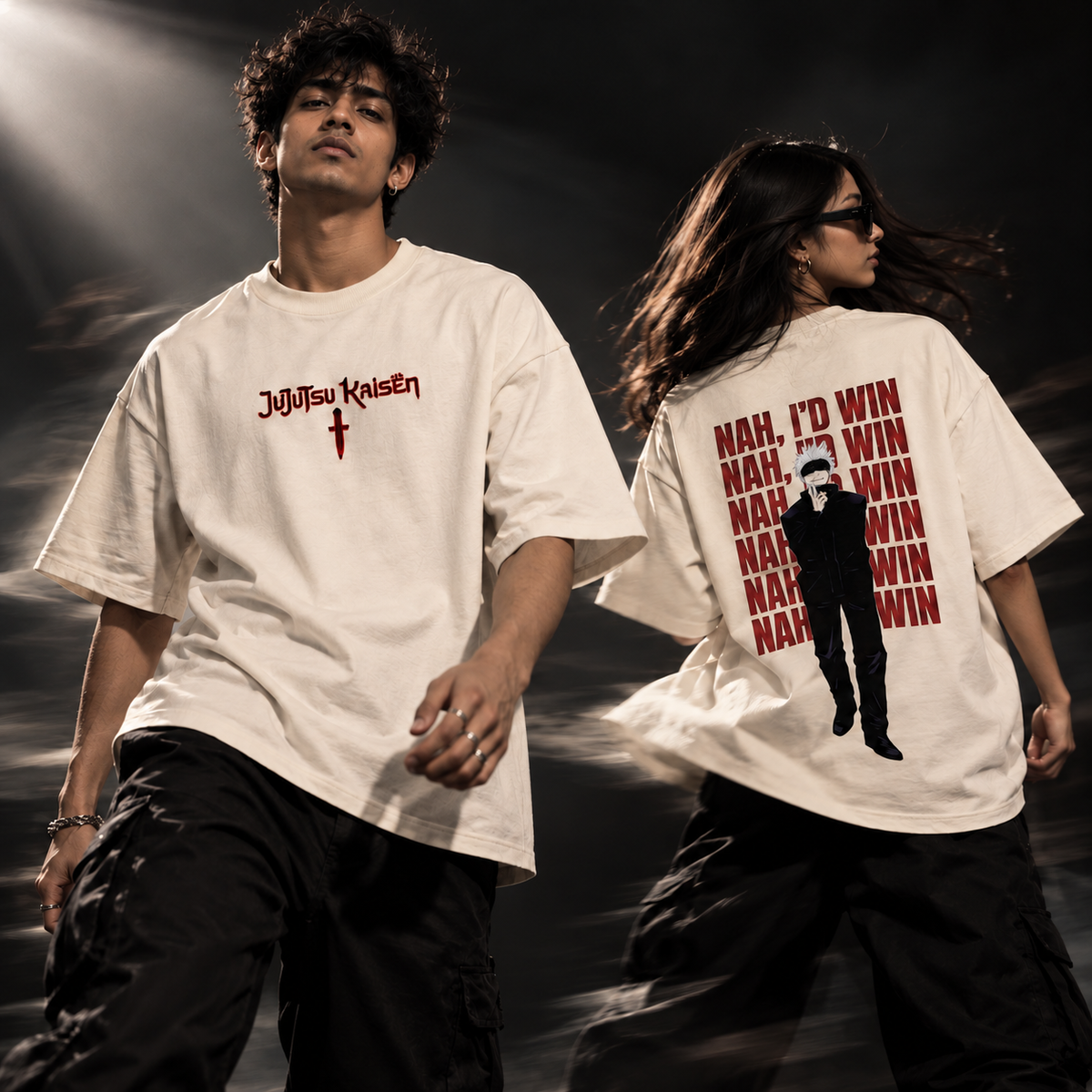 Gojo Satoru “Nah, I’d Win” Oversized T-Shirt – Jujutsu Kaisen Anime Streetwear | Unleavables