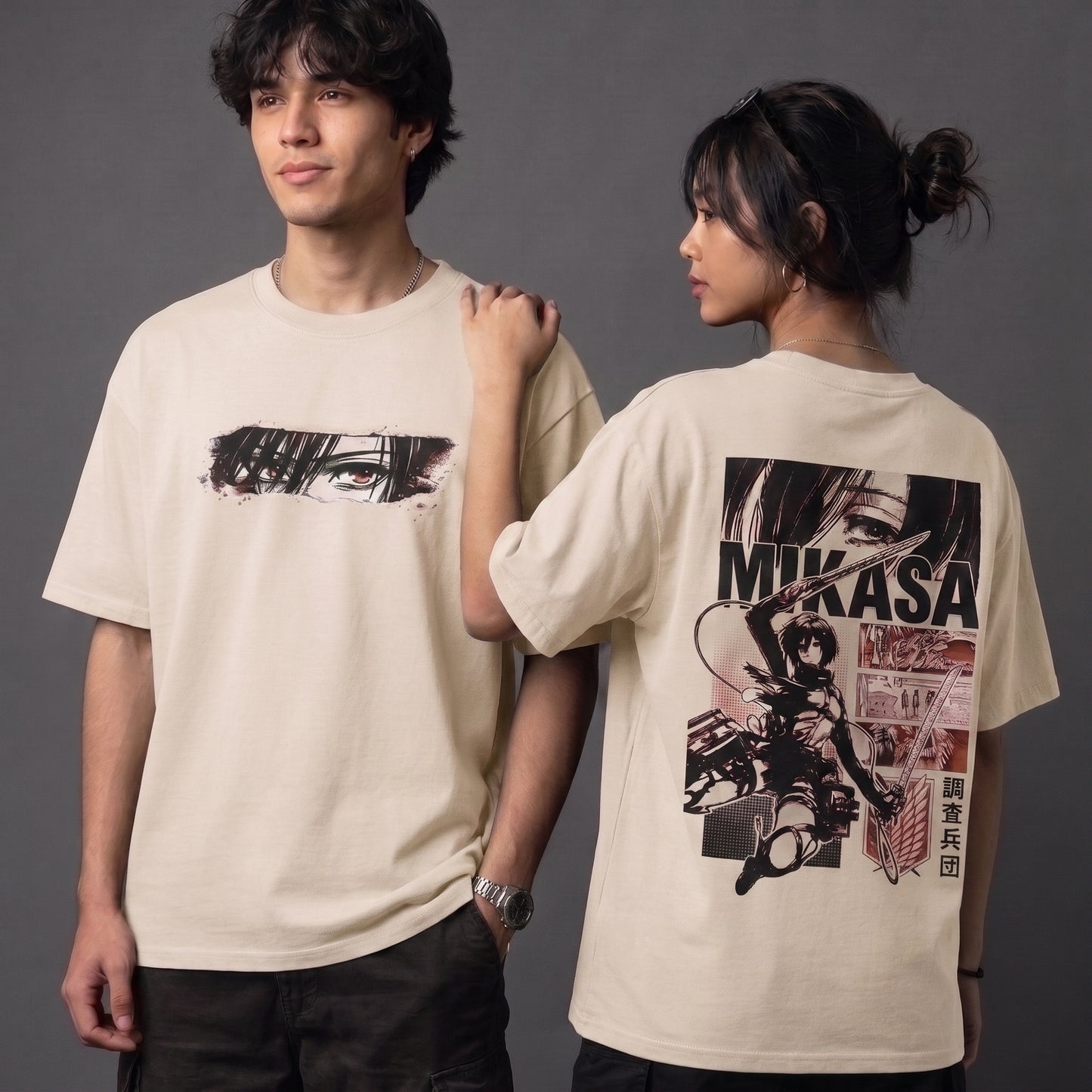 Mikasa Ackerman Anime Unisex Oversized Round Neck T-shirt – Japanese Graphic Streetwear