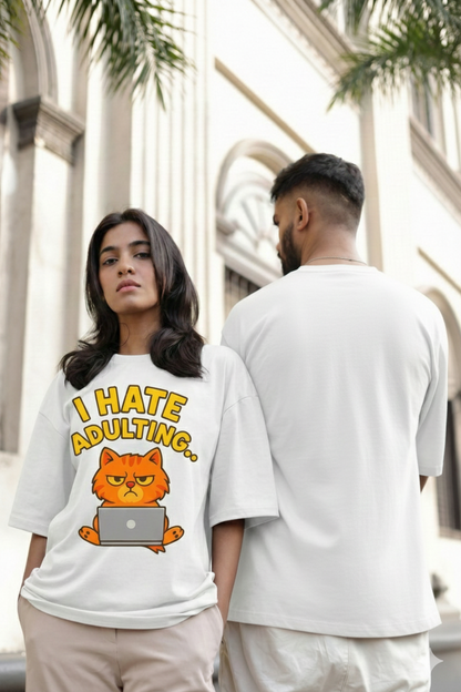 Adulting Cat Oversized T-Shirt | Funny Tee for Men & Women
