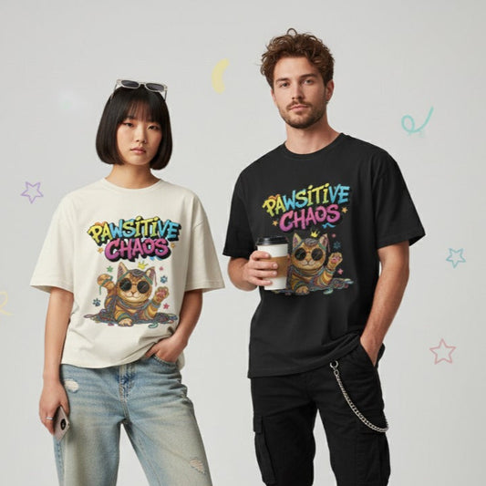 Unleavables – Pawsitive Chaos Oversized Unisex T-Shirt (100% Cotton)