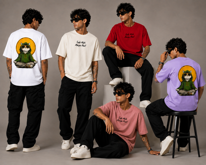Sab Moh Maya Hai "Exclusive" Oversized T-Shirt for Men | Cool Meditating Cat Graphic Back Print