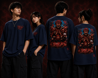 Anime Jujutsu Kaisen Oversized T-Shirt for Men & Women | 100% Cotton Graphic Tee | Front Logo & Back Character Print