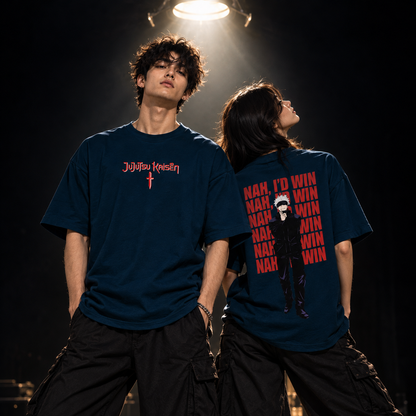 Gojo Satoru “Nah, I’d Win” Oversized T-Shirt – Jujutsu Kaisen Anime Streetwear | Unleavables