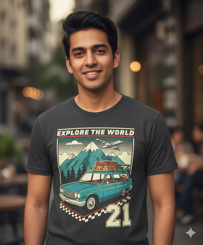 Graphic Printed Half Sleeve Round Neck Oversized Cotton T-Shirt for Unisex Travelers