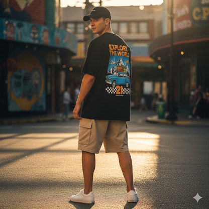 Graphic Printed Half Sleeve Round Neck Oversized Cotton T-Shirt for Unisex Travelers