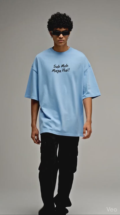 Sab Moh Maya Hai "Exclusive" Oversized T-Shirt for Men | Cool Meditating Cat Graphic Back Print