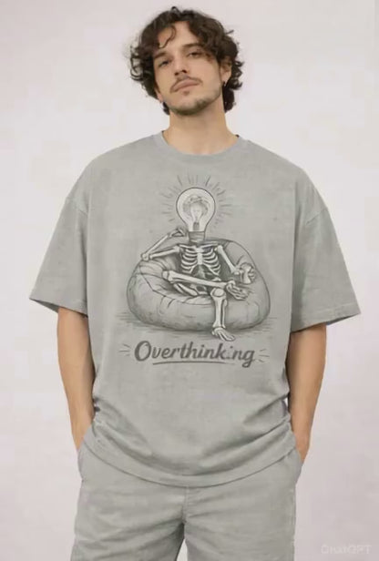 Oversized T-shirt Overthinking skeleton |Unisex T-Shirt| Lightbulb Head Aesthetic Tee
