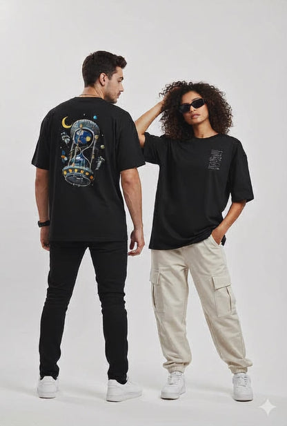 Unleavables Unisex Oversized Graphic T-Shirt “I Need More Space” Front Print & Astronaut Cosmic Hourglass Back Design | 100% Cotton Streetwear Tee