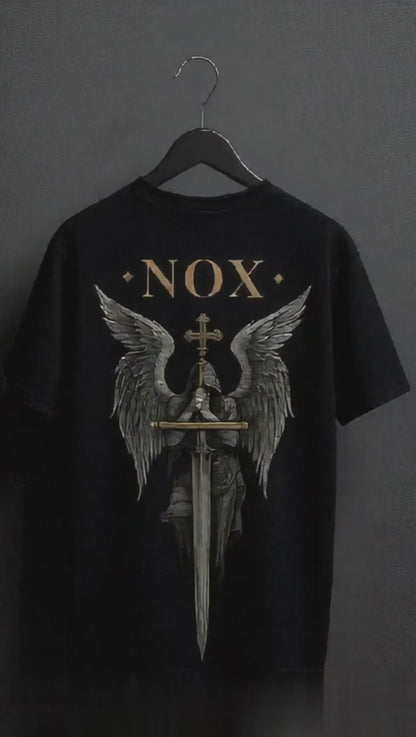 NOX Oversized Angel Wings & Cross Gothic Graphic T-Shirt: Unisex | Unleavables | 100% Cotton | Round Neck