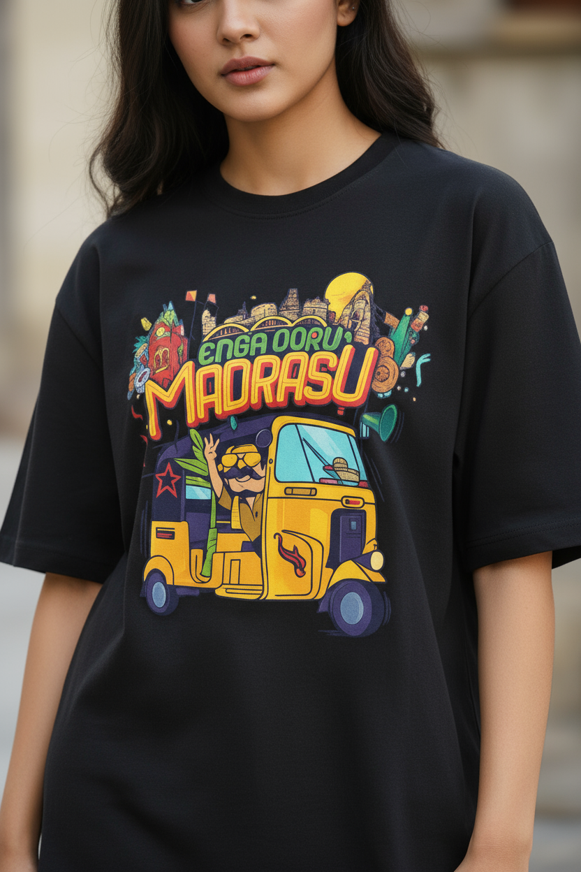 Unleavables Enga Ooru Madrasu Oversized T-Shirt | Unisex Chennai Streetwear Graphic Tee
