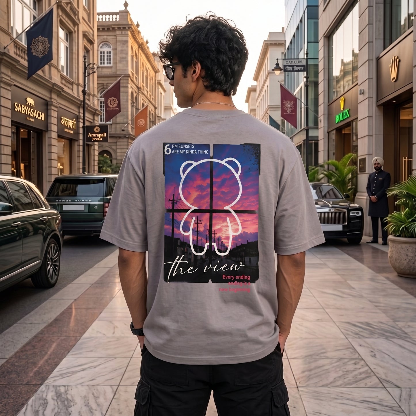 6 PM Sunsets Graphic Oversized T-Shirt for Men | Premium Cotton Streetwear Tee