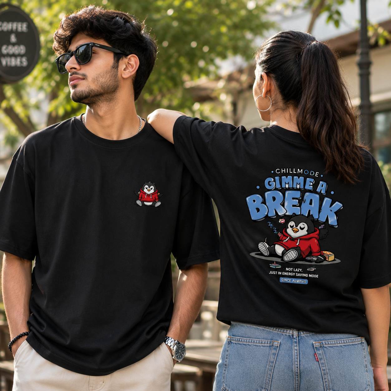 ChillMode Gimme A Break Oversized Graphic Printed T-Shirt for Men | Premium 100% Cotton Streetwear Tee - Black