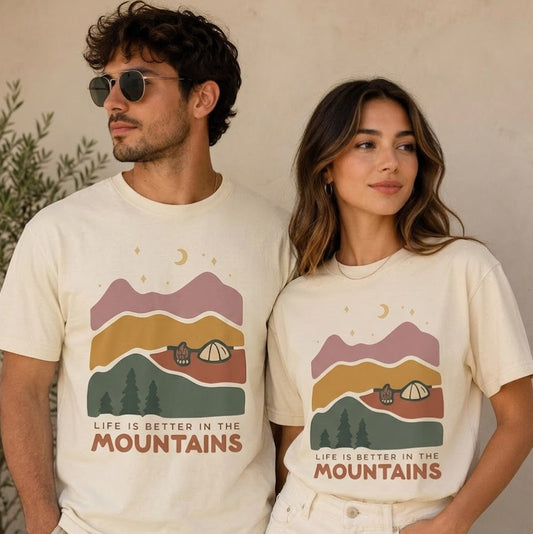 Unisex Oversized Graphic T-Shirt | "Life Is Better In The Mountains" Vintage Aesthetic Camping & Outdoor Tee| 100% Cotton T-Shirt