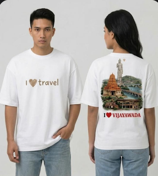 Vijayawada City T-Shirt - I Love Travel Series - White Oversized Graphic Tee for Men & Women