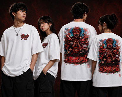 Anime Jujutsu Kaisen Oversized T-Shirt for Men & Women | 100% Cotton Graphic Tee | Front Logo & Back Character Print