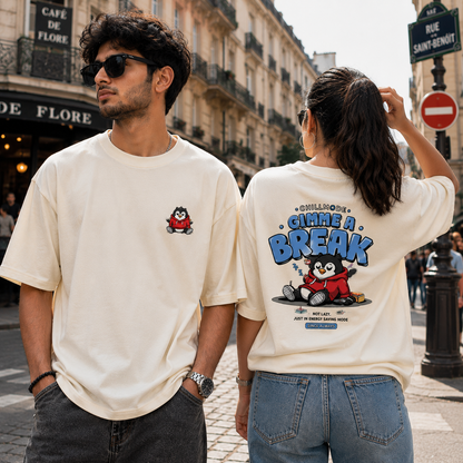 ChillMode Gimme A Break Oversized Graphic Printed T-Shirt for Men | Premium 100% Cotton Streetwear Tee - Black